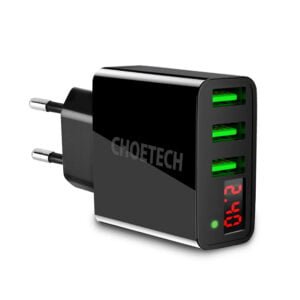 CHOETECH Wholesale Universal 3 USB Charger LED Display EU or US Plug Wall Charger