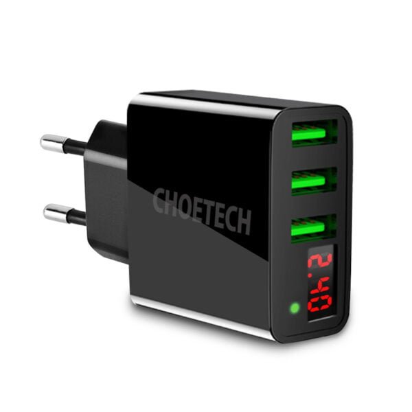 CHOETECH Wholesale Universal 3 USB Charger LED Display EU or US Plug Wall Charger
