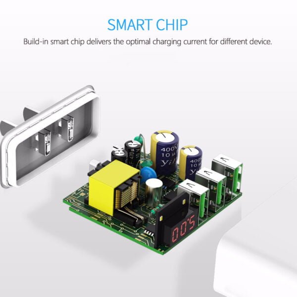 CHOETECH Wholesale Universal 3 USB Charger LED Display EU or US Plug Wall Charger - Image 5