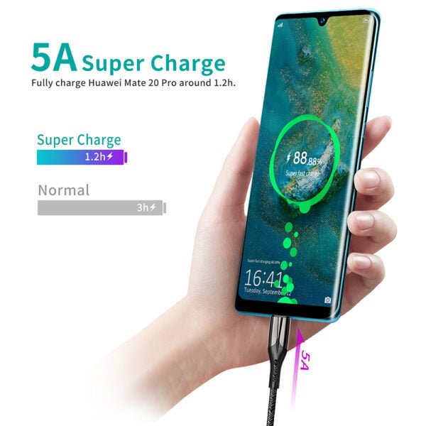 USB Type C Cable for HUAWEI, 5A SuperCharge Fast Charging Nylon Braided Cable - Image 2