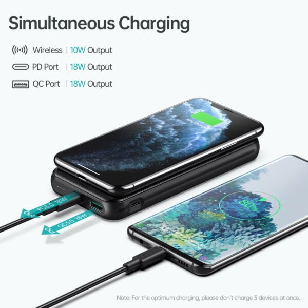 Wireless Power Bank Qi Portable Charger for iPhone 12 USB C 18W PD Fast Charging 10000mAh External Battery - Image 3