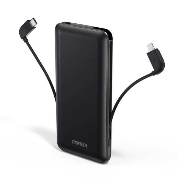 PD Power Bank 10000mAh, MFi Certified Built in Power Delivery 18W Lightning Cable, Quick Charge 3.0