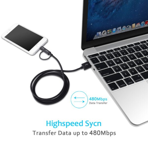 [Apple MFi Certified] 2 in 1 Lightning and Micro USB Cable (1.2m/4ft), Nylon Braided Charge & Sync Cable - Image 5