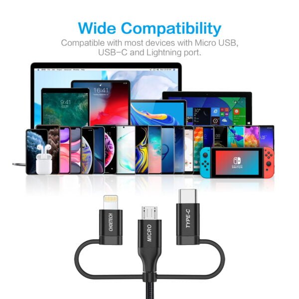 Multi USB Cable 3 in 1 Braided Cable with Lightning / Type C / Micro USB Connector [MFi Certified] Charge & Sync Cable - Image 5