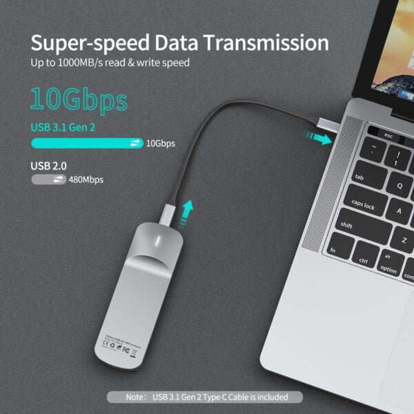 M.2 NVMe SSD Enclosure, USB 3.1 Gen 2 [10Gbps] to NVME PCI-E M-Key Solid State Drive SSD External Enclosure Adapter - Image 2