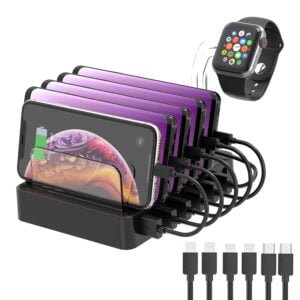 QC 3.0 Charging Station, 6-Port Multiple Device Charging Dock Desk Organizer Detachable Charge Station