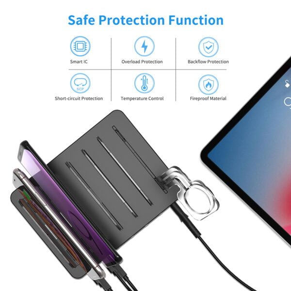 QC 3.0 Charging Station, 6-Port Multiple Device Charging Dock Desk Organizer Detachable Charge Station - Image 3