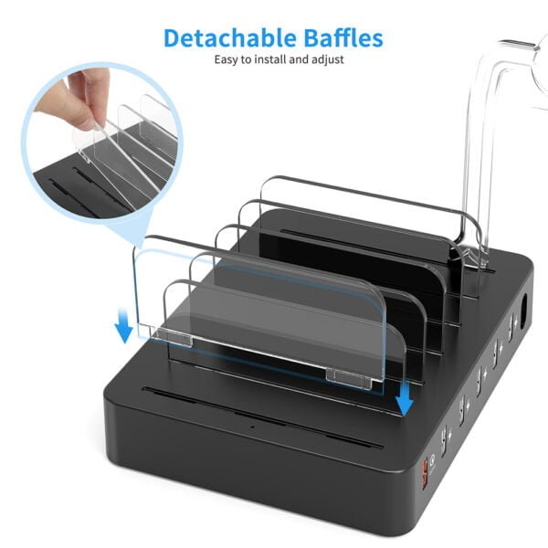 QC 3.0 Charging Station, 6-Port Multiple Device Charging Dock Desk Organizer Detachable Charge Station - Image 4