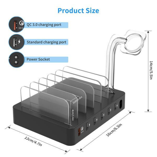QC 3.0 Charging Station, 6-Port Multiple Device Charging Dock Desk Organizer Detachable Charge Station - Image 5