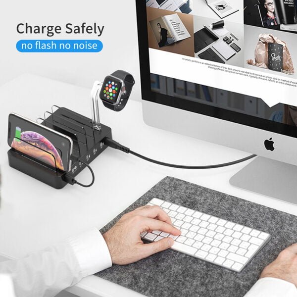 QC 3.0 Charging Station, 6-Port Multiple Device Charging Dock Desk Organizer Detachable Charge Station - Image 6