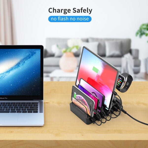 QC 3.0 Charging Station, 6-Port Multiple Device Charging Dock Desk Organizer Detachable Charge Station - Image 7