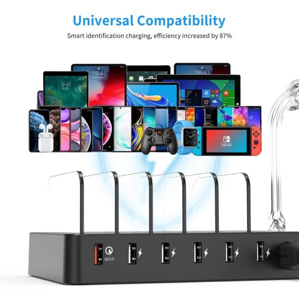 QC 3.0 Charging Station, 6-Port Multiple Device Charging Dock Desk Organizer Detachable Charge Station - Image 8