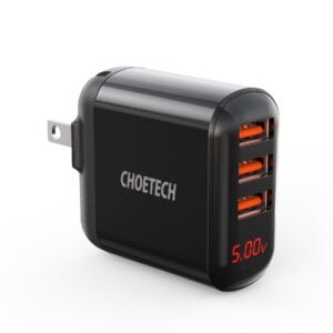 USB Wall Charger, Triple-Port USB Plug with Foldable Plug and LED Digital Screen Display