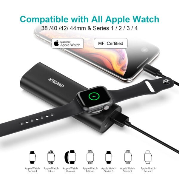 Apple Watch Charger, [MFi Certified] 5000mAh Power Bank Magnetic Portable Charger with USB Charging Dock Compatible with Apple Watch Series 6/5/4/3/2/1 in 38mm 42mm, iPhone 11 Pro/11 Pro Max - Image 2