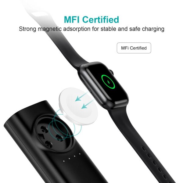 Apple Watch Charger, [MFi Certified] 5000mAh Power Bank Magnetic Portable Charger with USB Charging Dock Compatible with Apple Watch Series 6/5/4/3/2/1 in 38mm 42mm, iPhone 11 Pro/11 Pro Max - Image 3