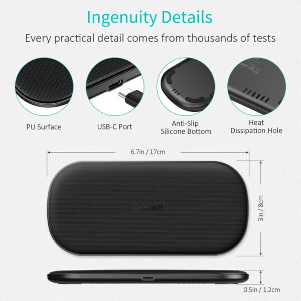 5 Coils Dual Wireless Charger Qi Certified Fast Wireless Charging Pad - Image 3