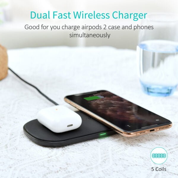 5 Coils Dual Wireless Charger Qi Certified Fast Wireless Charging Pad - Image 7