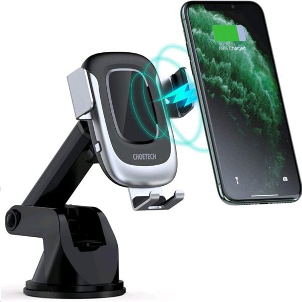 Wireless Car Charger,15W USB C Qi Fast Charging Auto-Clamping Car Mount, Windshield Dashboard Phone Holder