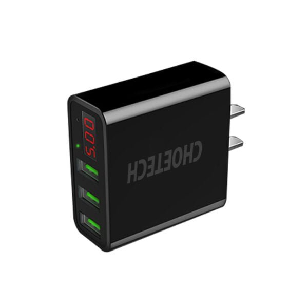CHOETECH Wholesale Universal 3 USB Charger LED Display EU or US Plug Wall Charger - Image 2