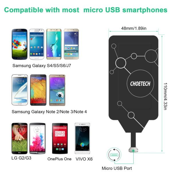 Ultra Thin Qi Wireless Charging Receiver Patch Module Chip Compatible with All Micro USB Narrow-Side up Devices - Image 2
