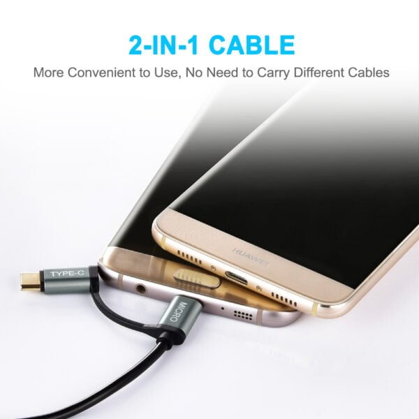 2 in 1 USB Type C+Micro USB Cable (Straight) 4ft/1.2m Charge & Sync Cable - Image 2