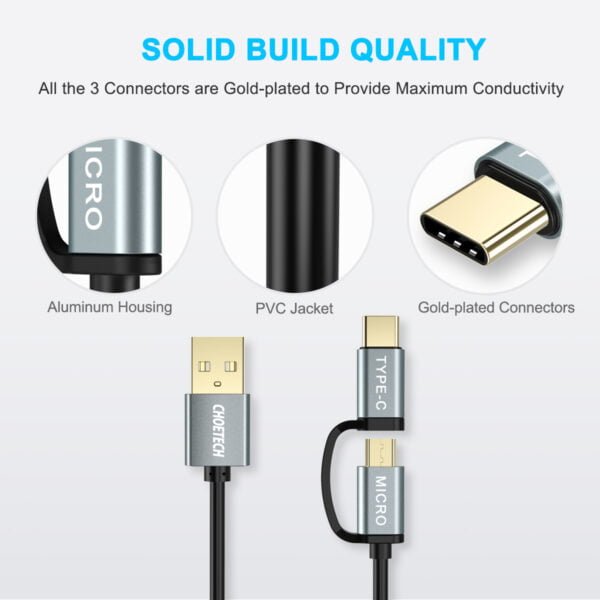 2 in 1 USB Type C+Micro USB Cable (Straight) 4ft/1.2m Charge & Sync Cable - Image 4