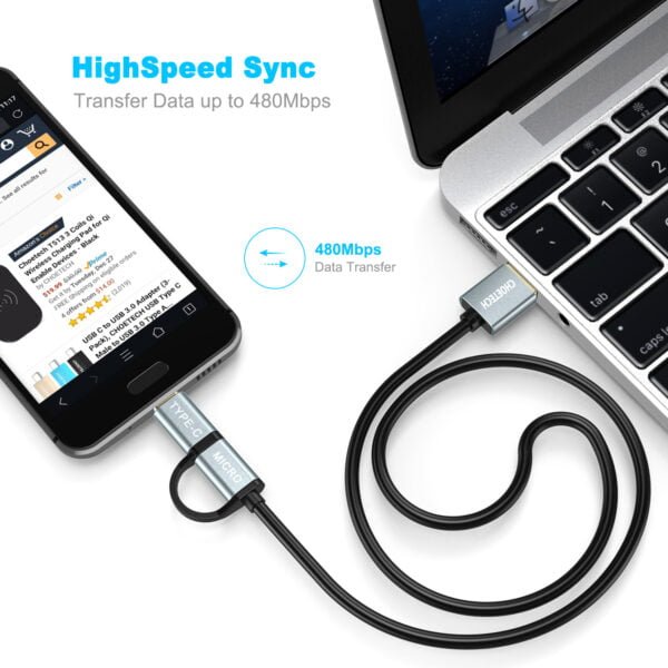 2 in 1 USB Type C+Micro USB Cable (Straight) 4ft/1.2m Charge & Sync Cable - Image 5