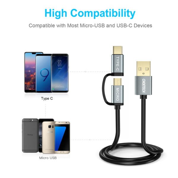 2 in 1 USB Type C+Micro USB Cable (Straight) 4ft/1.2m Charge & Sync Cable - Image 6