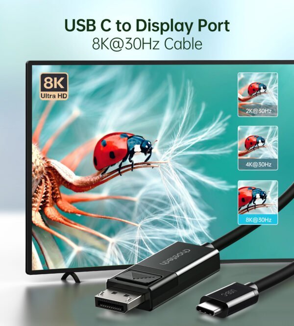 USB C to DP Cable 8K@30Hz Type-C DisplayPort Cable (4K@60Hz/2K@165Hz) 6ft/1.8m, DisplayPort to USB C Cable - Image 3