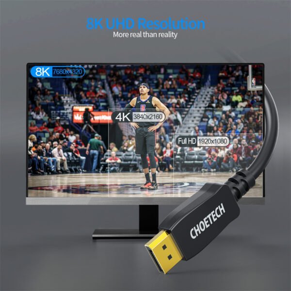 8K DisplayPort Cable Displayport to Displayport Cable 6.6ft with 8K@60Hz Resolution - Image 3