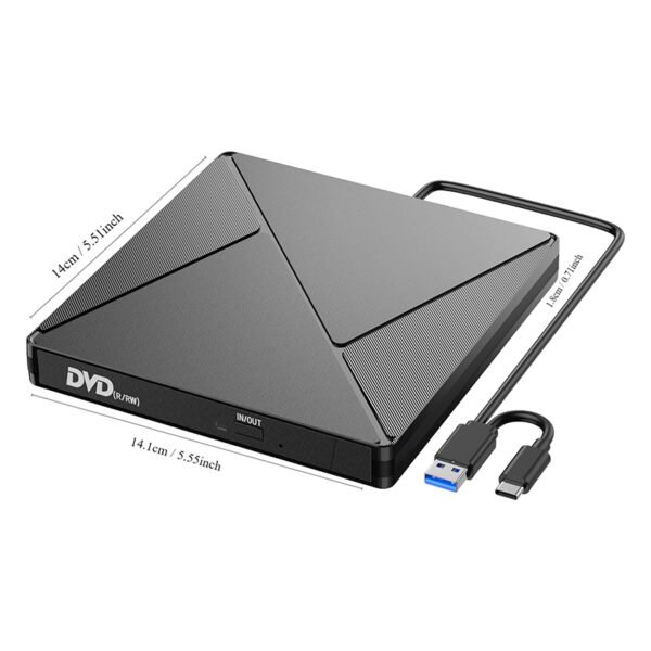DVD Player for Laptop, External CD Drive for Mac, USB 3.0 USB C Portable CD Burner External Disk Drive, DVD Reader Writer ROM Drive Compatible with Laptop Desktop Mac,Windows 11/10/8/7 Linux - Image 2