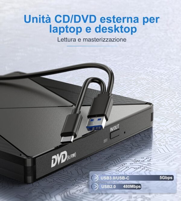 DVD Player for Laptop, External CD Drive for Mac, USB 3.0 USB C Portable CD Burner External Disk Drive, DVD Reader Writer ROM Drive Compatible with Laptop Desktop Mac,Windows 11/10/8/7 Linux - Image 4
