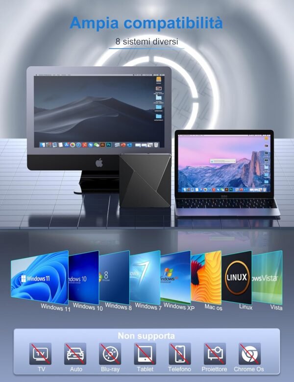 DVD Player for Laptop, External CD Drive for Mac, USB 3.0 USB C Portable CD Burner External Disk Drive, DVD Reader Writer ROM Drive Compatible with Laptop Desktop Mac,Windows 11/10/8/7 Linux - Image 5