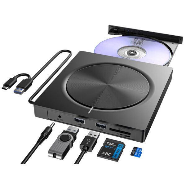 6 in 1 Portable DVD Reader Writer ROM Drive - USB CD Burner External Disk Drive Compatible with Laptop, Desktop, Mac, Windows 11/10/8/7 Linux OS