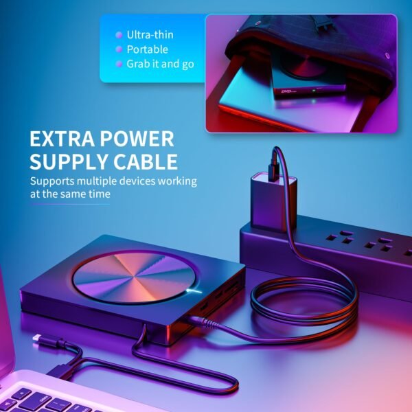 6 in 1 Portable DVD Reader Writer ROM Drive - USB CD Burner External Disk Drive Compatible with Laptop, Desktop, Mac, Windows 11/10/8/7 Linux OS - Image 3