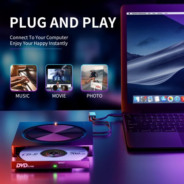 6 in 1 Portable DVD Reader Writer ROM Drive - USB CD Burner External Disk Drive Compatible with Laptop, Desktop, Mac, Windows 11/10/8/7 Linux OS - Image 7