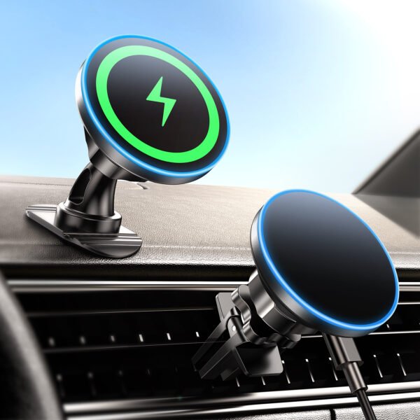 15W 2in1 Magnetic Wireless Car Charger, fits for Magsafe Car Charger, Vent/Dashboard Phone Holder Mount