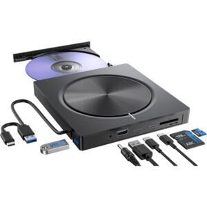 External CD/DVD Drive - 8 in 1 USB 3.0 Portable DVD Reader Writer ROM Drive, CD Burner Compatible with Laptop, Desktop, Mac, Windows 11/10/8/7