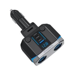 CHOETECH TC0020 45W Car Cigarette Lighter Splitter 2-Socket with USB-C PD and USB-A QC3.0